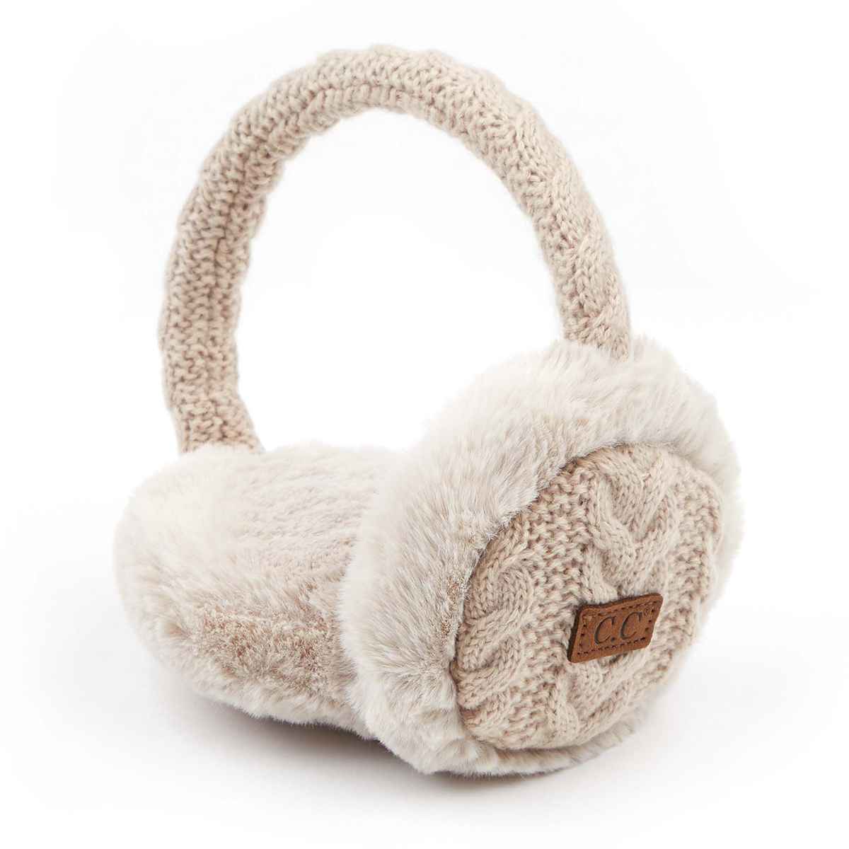 EM3661 Cable Knit Furry Earmuffs