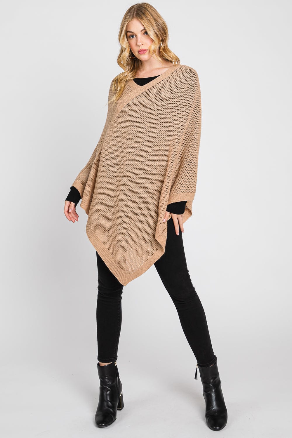 MS0335 Solid Loose Knit Poncho