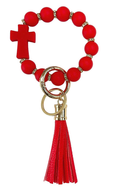 BB139x191 Silicone Beaded Cross Keychain Bracelet - MiMi Wholesale