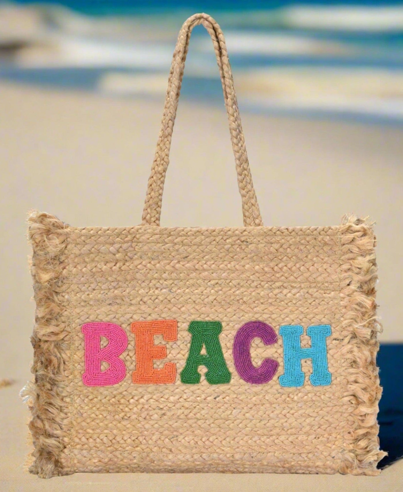 BGAIN173 "Beach" Straw Tote - MiMi Wholesale