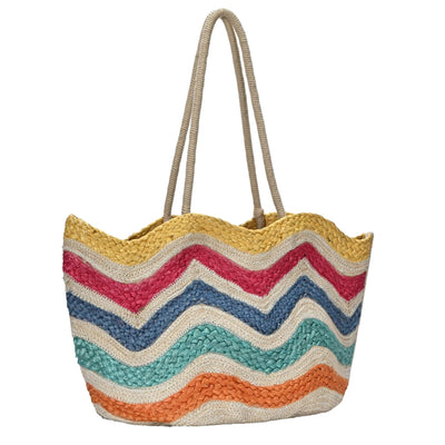 BGAIN230 Wavy Rainbow Straw Tote Bag - MiMi Wholesale