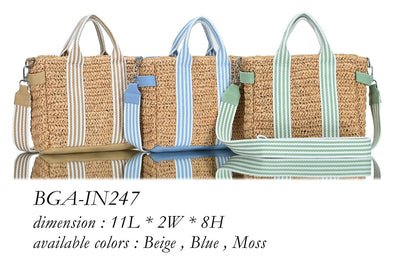 BGAIN247 Two Tone Striped Straw Tote/Crossbody With Guitar Strap - MiMi Wholesale