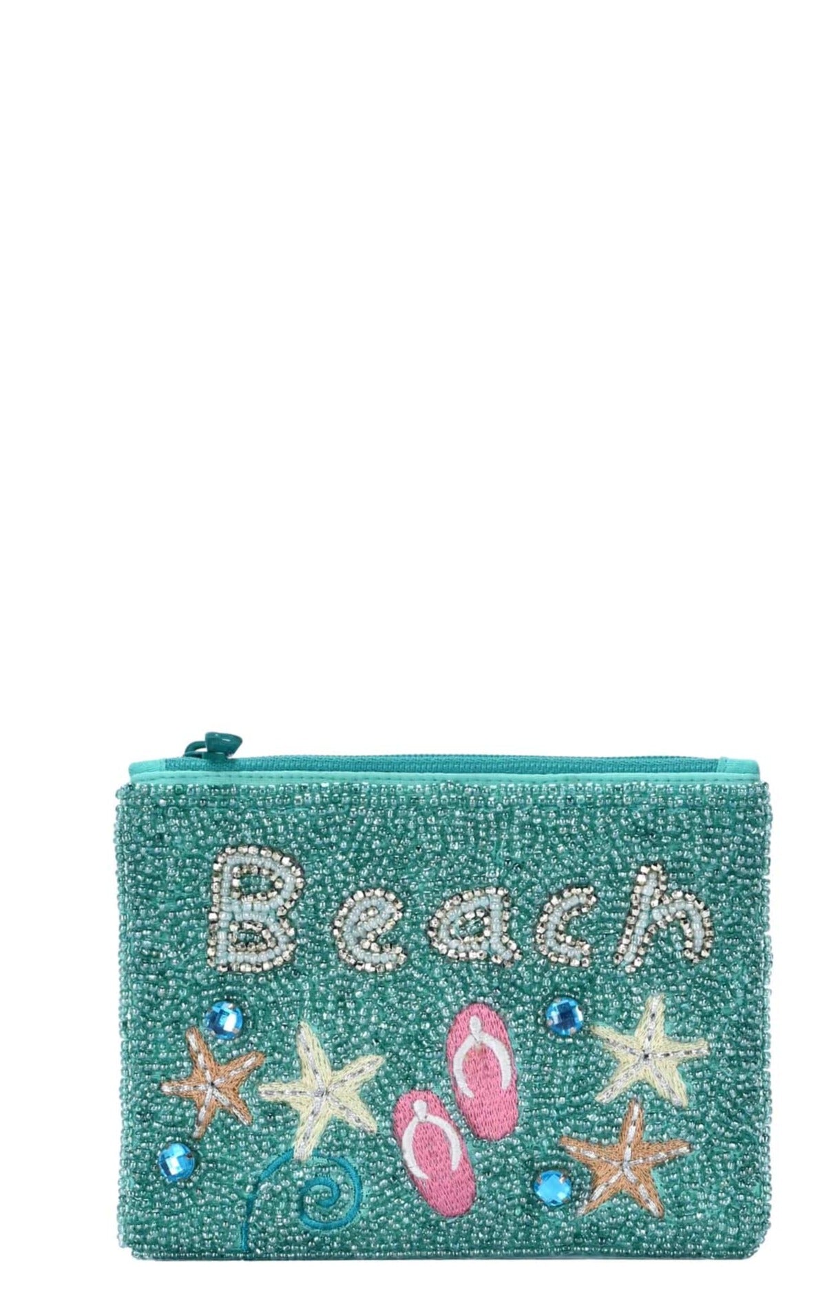 BGAIN323 Handbeaded Beach Print Coin Pouch - MiMi Wholesale