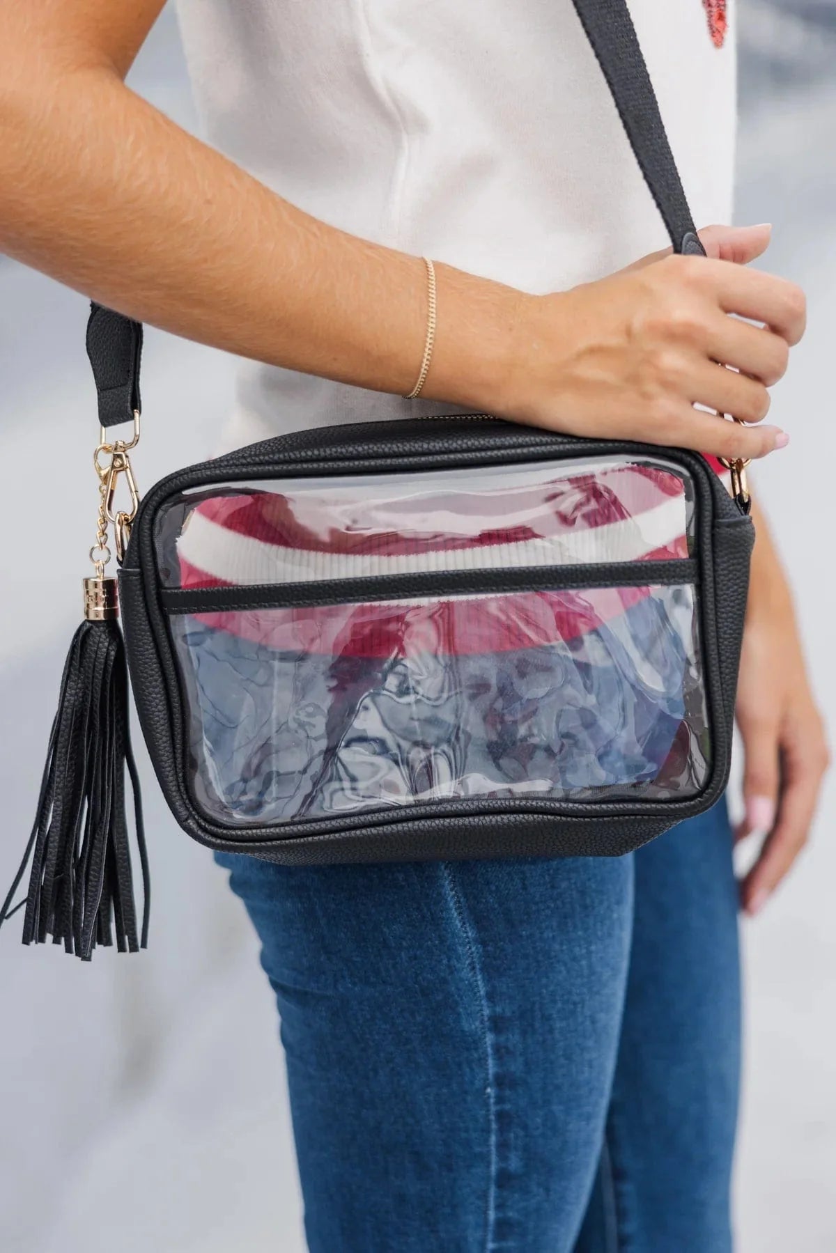 BGS4380 Clear Gameday Crossbody Bag With Tassel - MiMi Wholesale