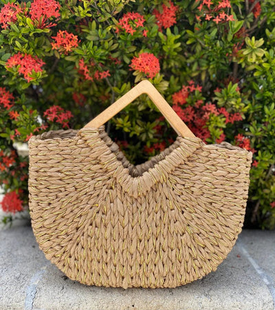 BGT81781 Isabella Wooden Handle Straw Tote Bag - MiMi Wholesale