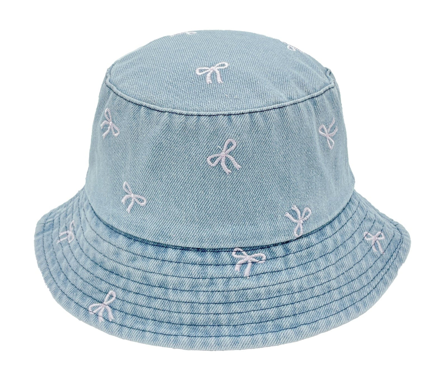 BHU410226 Embroidered Bow Denim Bucket Hat - MiMi Wholesale