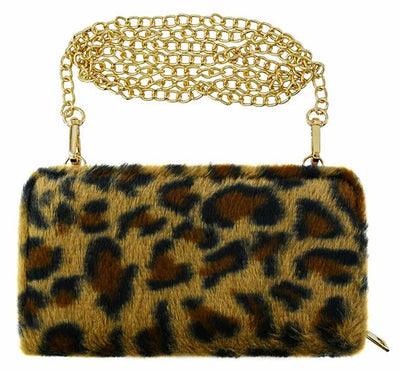 BP041LF Leopard Faux Fur Turn Lock Crossbody Wallet - MiMi Wholesale