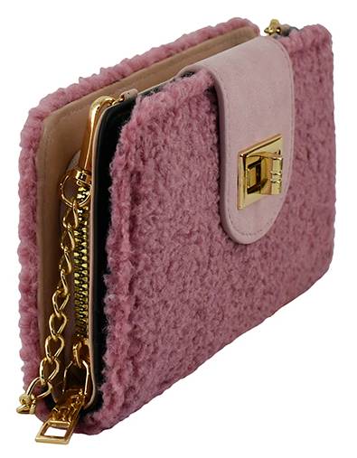 BP041SH Sherpa Turn Lock Crossbody Wallet - MiMi Wholesale