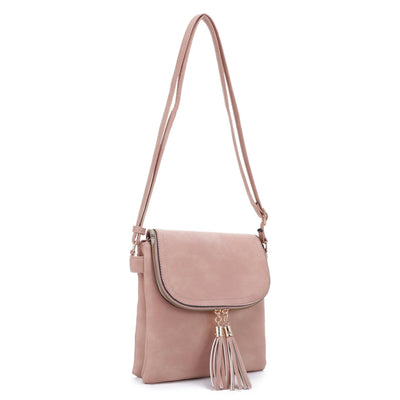 DJ96152 BJ6152 Monogrammable Flap-over Two Compartment Crossbody With Tassels - MiMi Wholesale