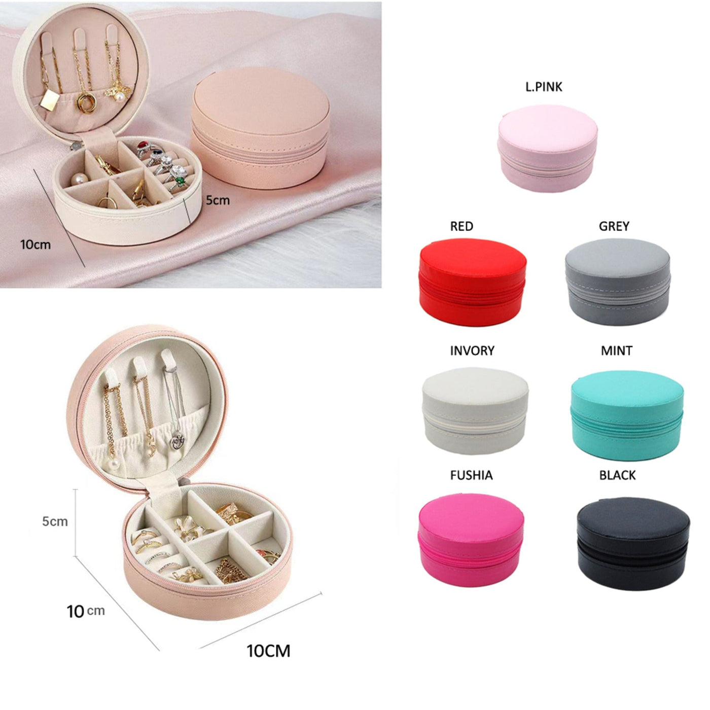 EG10267 Round Zip Around Jewelry Box - MiMi Wholesale