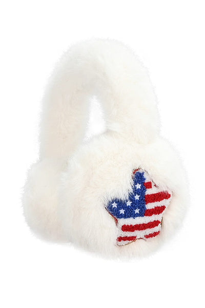 EMS4503 American Flag Chenille Patch Fur Earmuff - MiMi Wholesale