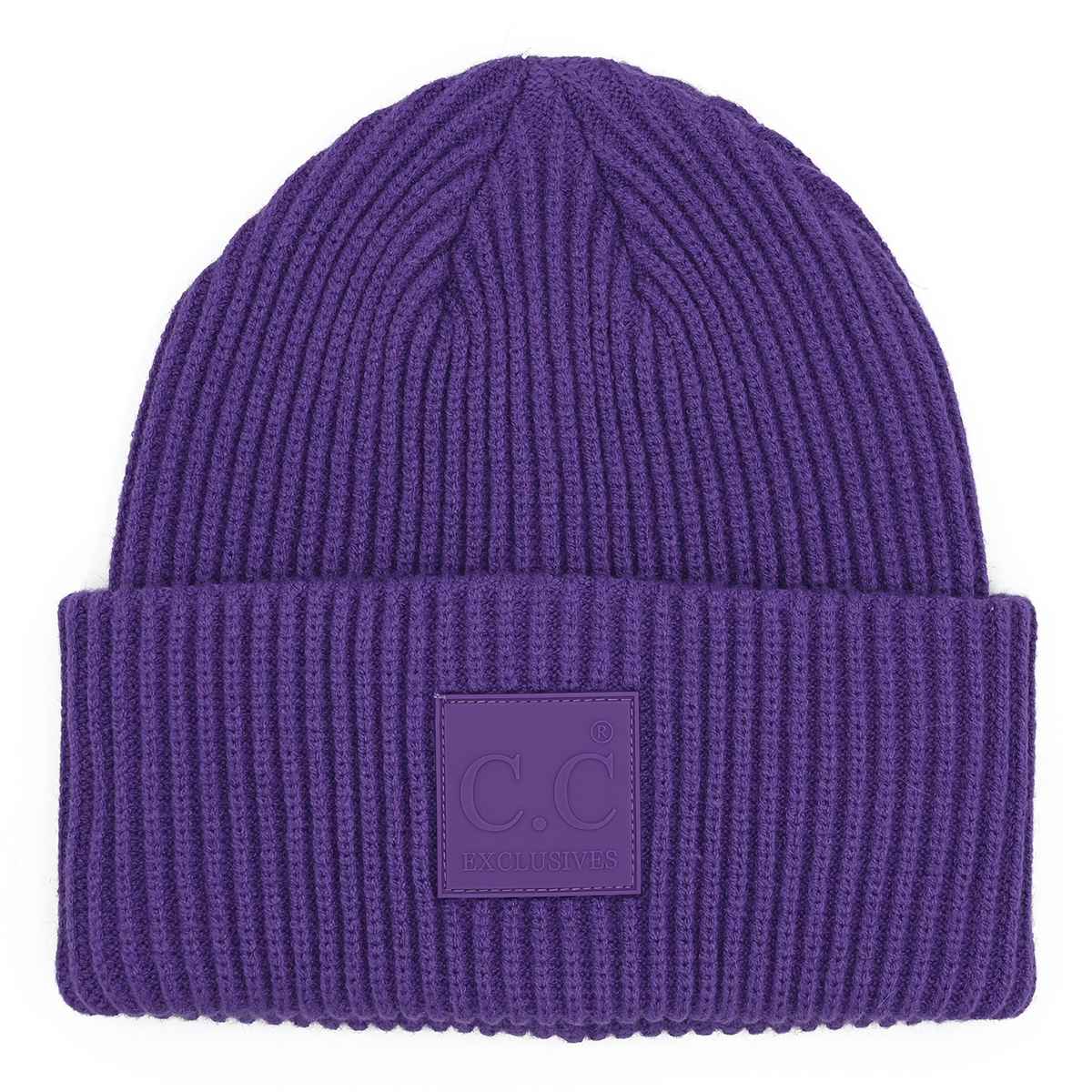 HAT7007 Solid Ribbed Beanie With Rubber Patch - MiMi Wholesale