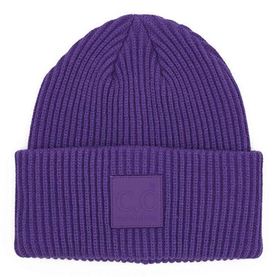 HAT7007 Solid Ribbed Beanie With Rubber Patch - MiMi Wholesale