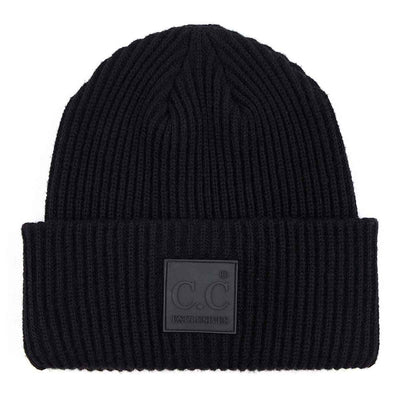 HAT7007 Solid Ribbed Beanie With Rubber Patch - MiMi Wholesale