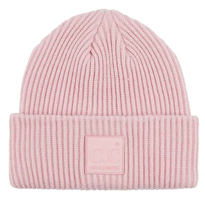 HAT7007 Solid Ribbed Beanie With Rubber Patch - MiMi Wholesale