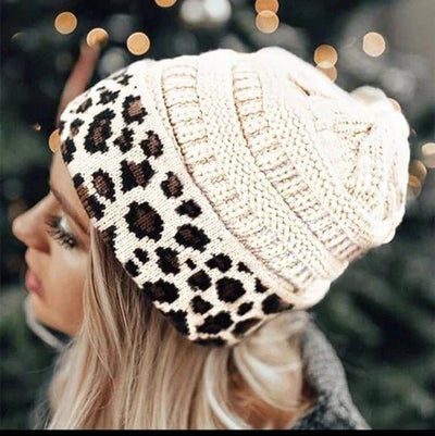 HAT80 Leopard Cuff Rib Beanie - MiMi Wholesale