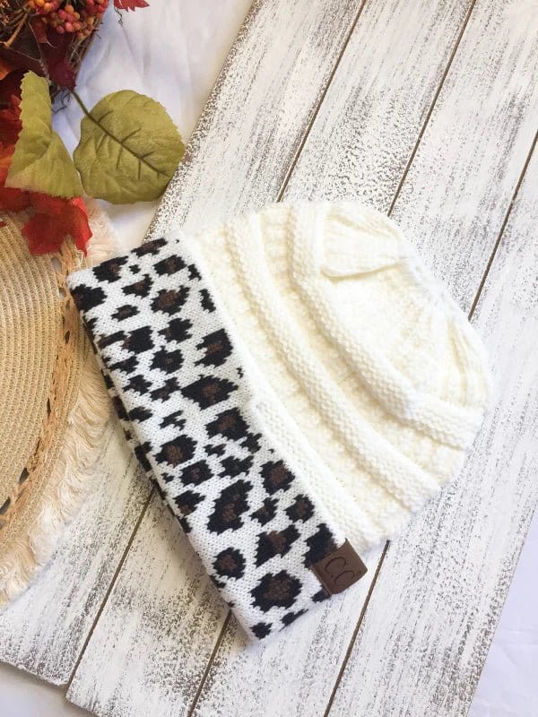 HAT80 Leopard Cuff Rib Beanie - MiMi Wholesale