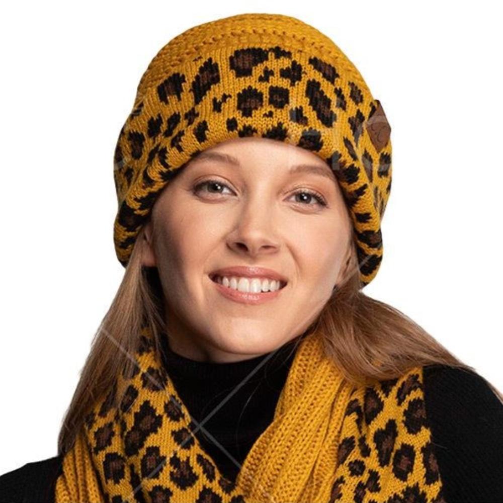 HAT80 Leopard Cuff Rib Beanie - MiMi Wholesale