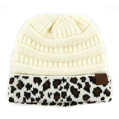 HAT80 Leopard Cuff Rib Beanie - MiMi Wholesale