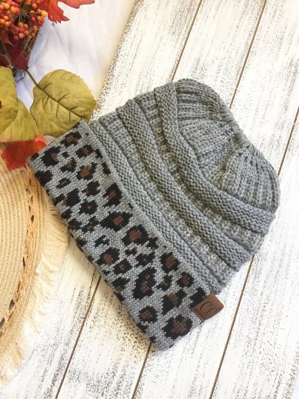 HAT80 Leopard Cuff Rib Beanie - MiMi Wholesale