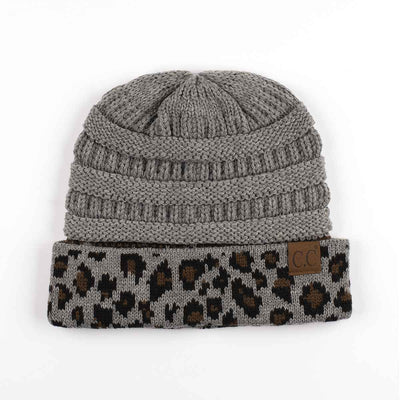 HAT80 Leopard Cuff Rib Beanie - MiMi Wholesale