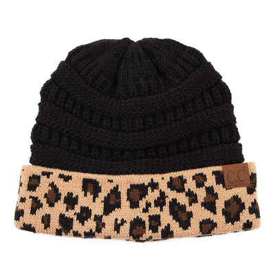 HAT80 Leopard Cuff Rib Beanie - MiMi Wholesale