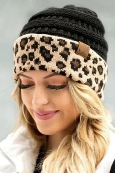 HAT80 Leopard Cuff Rib Beanie - MiMi Wholesale