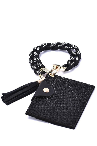 HB23277 Rhinestone Keychain Bracelet Wallet With Chain Bangle - MiMi Wholesale