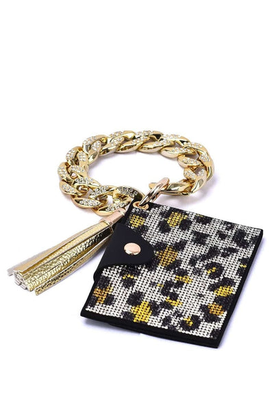 HB23277 Rhinestone Keychain Bracelet Wallet With Chain Bangle - MiMi Wholesale