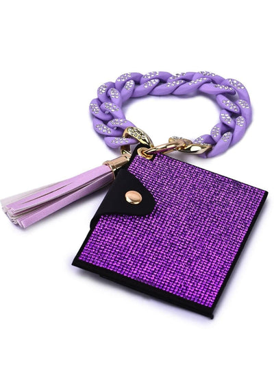 HB23277 Rhinestone Keychain Bracelet Wallet With Chain Bangle - MiMi Wholesale