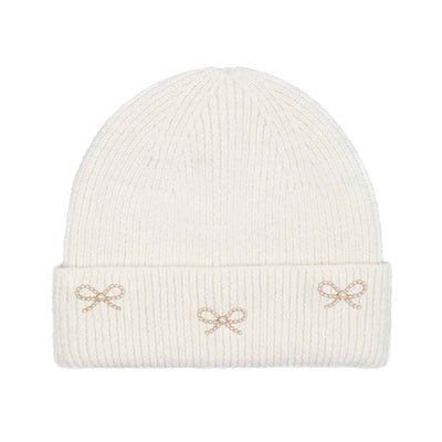 HTE0148 Pearl Bow Charm Cuff Beanie - MiMi Wholesale