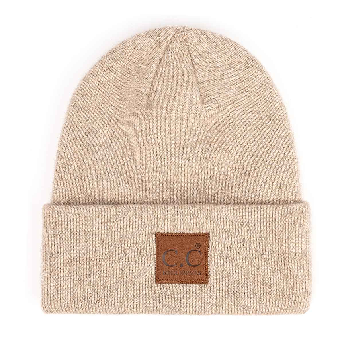 HTM9021 Unisex Soft Ribbed Leather Patch Beanie - MiMi Wholesale