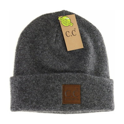 HTM9021 Unisex Soft Ribbed Leather Patch Beanie - MiMi Wholesale