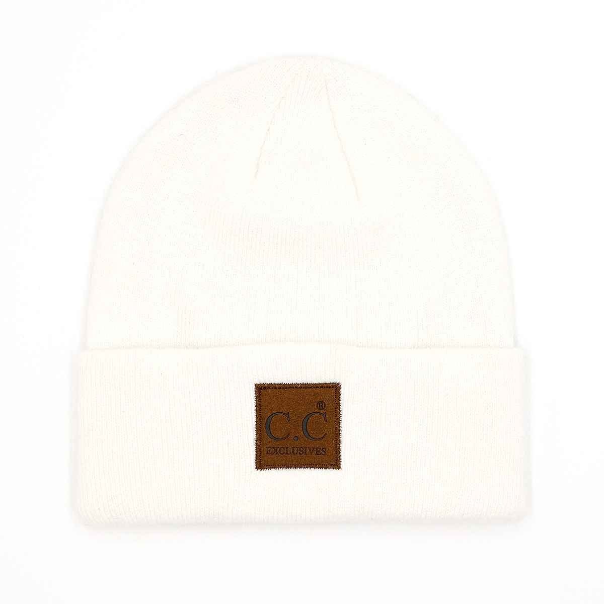 HTM9021 Unisex Soft Ribbed Leather Patch Beanie - MiMi Wholesale