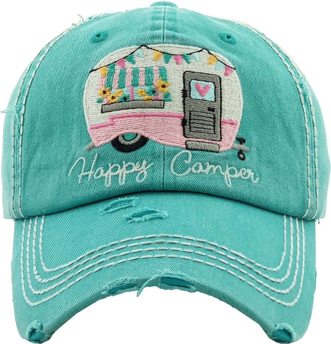 KBV1276 "HAPPY CAMPER" Vintage Washed Baseball Cap - MiMi Wholesale