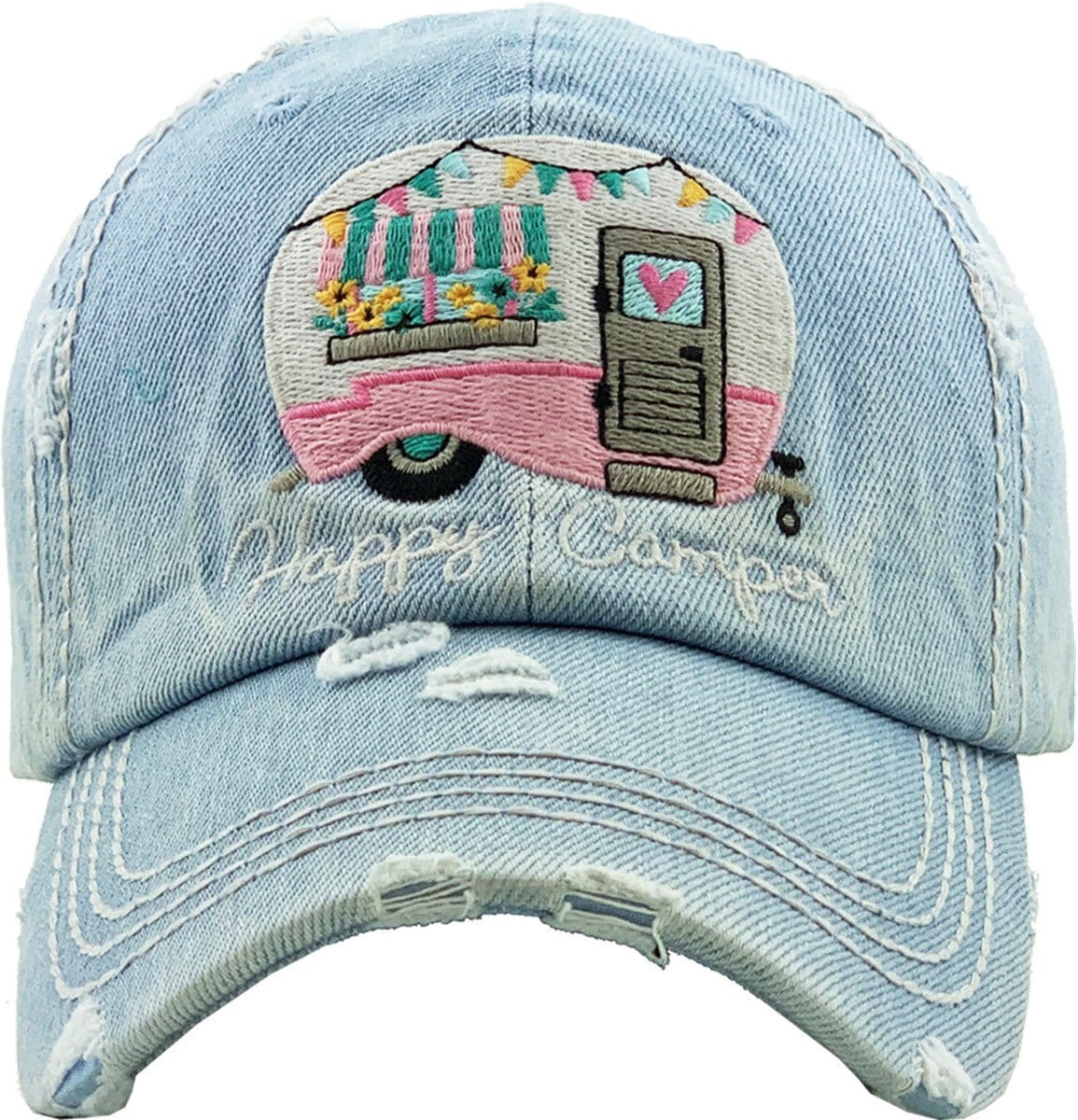 KBV1276 "HAPPY CAMPER" Vintage Washed Baseball Cap - MiMi Wholesale