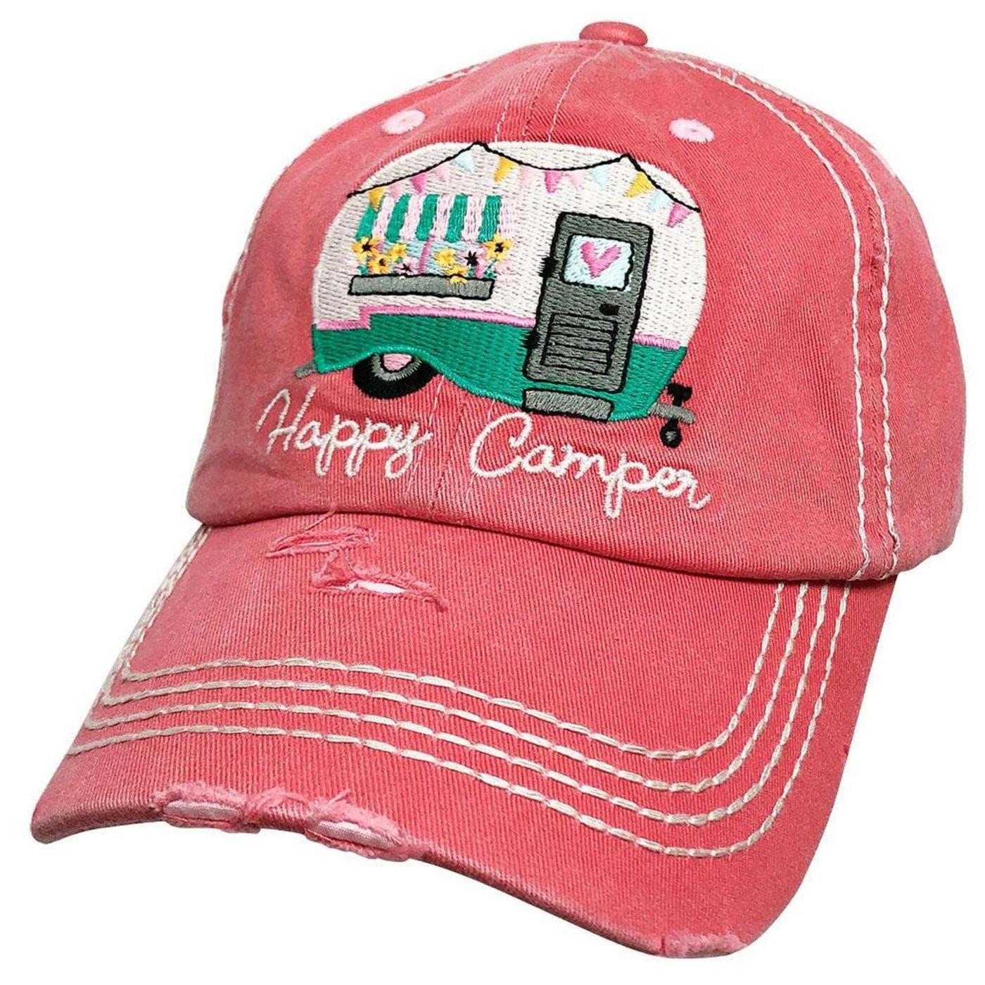 KBV1276 "HAPPY CAMPER" Vintage Washed Baseball Cap - MiMi Wholesale