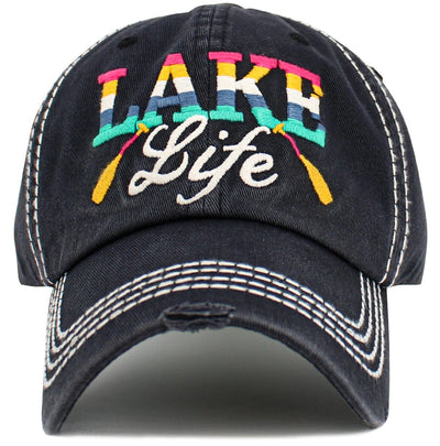 KBV1606 "Lake Life" Vintage Washed Baseball Cap - MiMi Wholesale