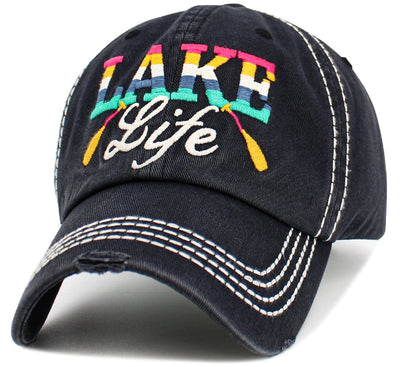 KBV1606 "Lake Life" Vintage Washed Baseball Cap - MiMi Wholesale