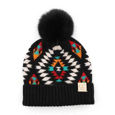 KIDS3001 Kids Aztec Pattern Pom Pom Beanie - MiMi Wholesale