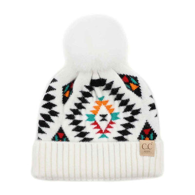 KIDS3001 Kids Aztec Pattern Pom Pom Beanie - MiMi Wholesale