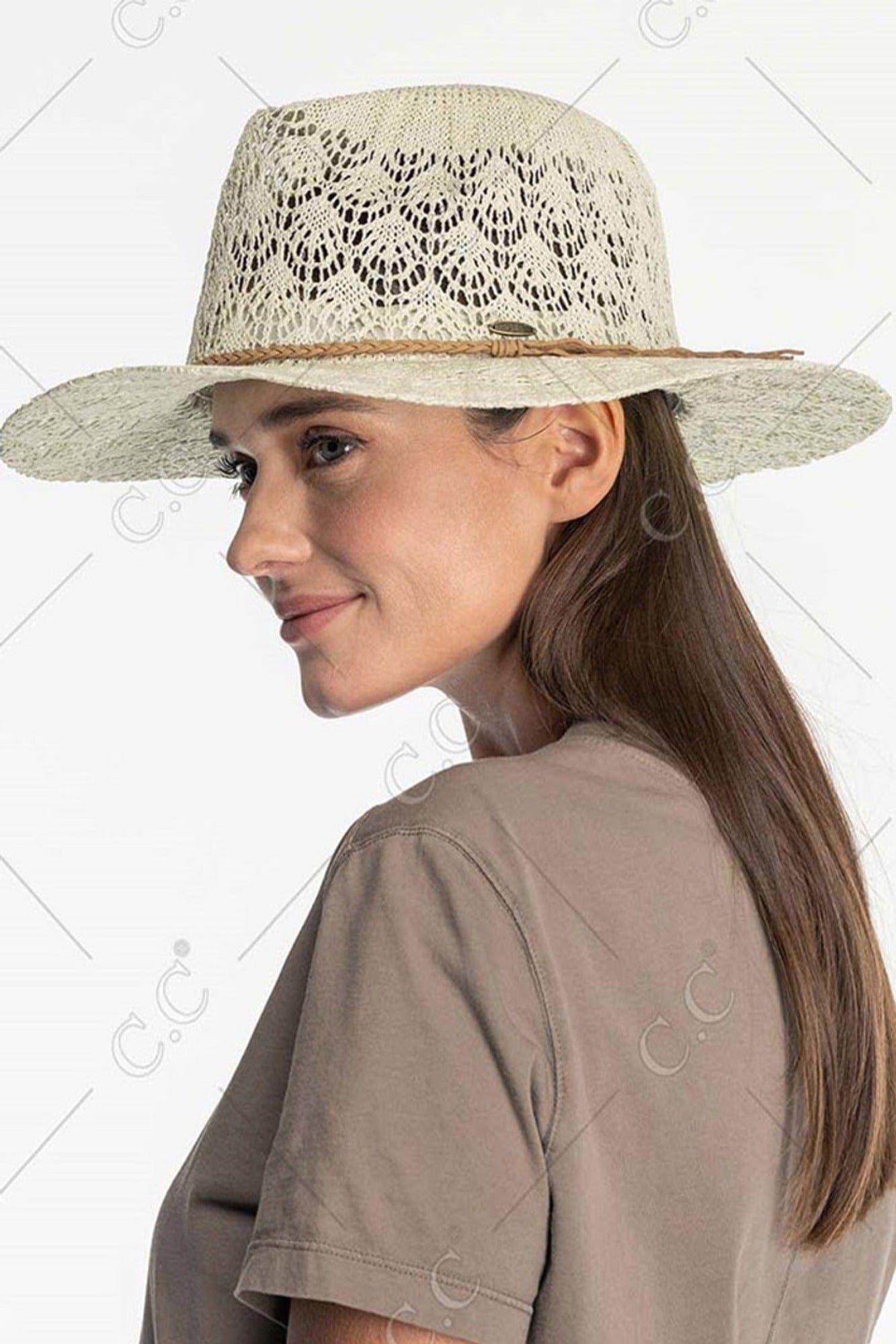 KP013 Horseshoe Lace With Braided Suede Trim Panama Hat - MiMi Wholesale