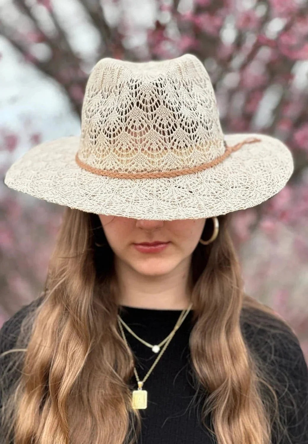 KP013 Horseshoe Lace With Braided Suede Trim Panama Hat - MiMi Wholesale