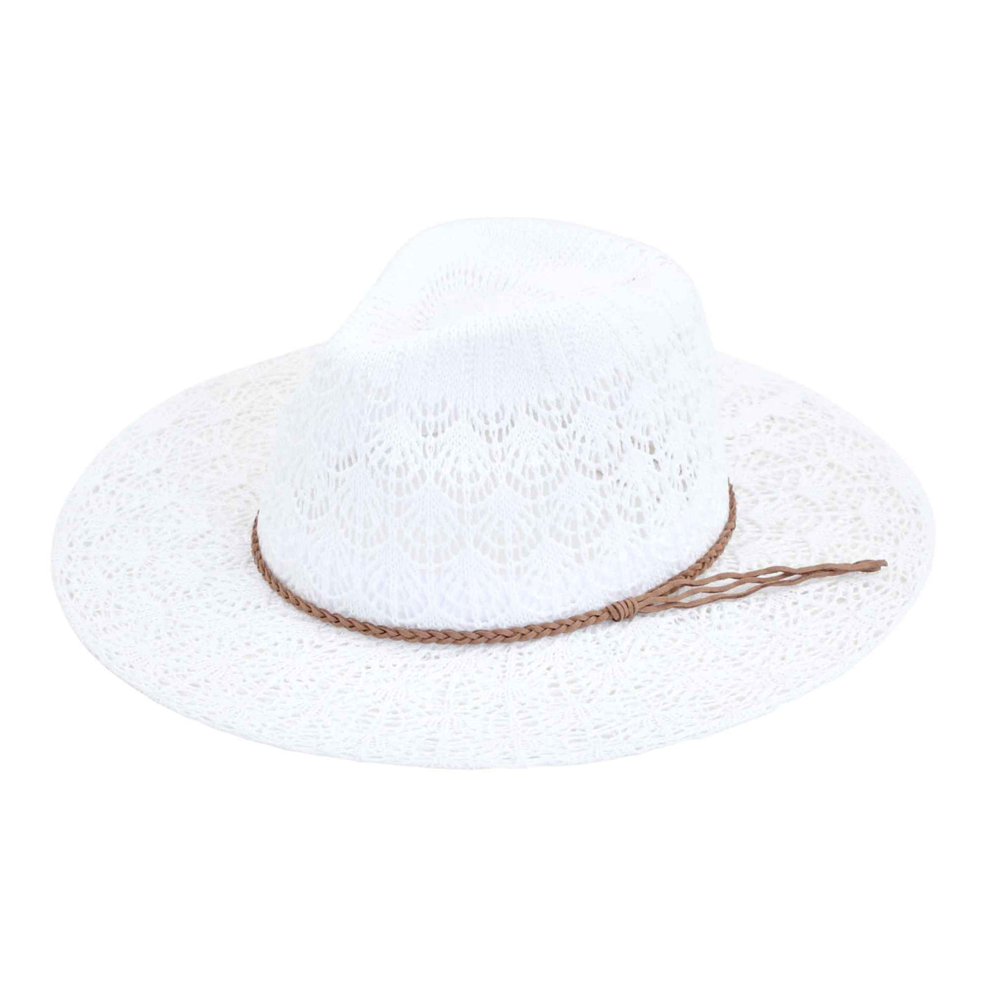 KP013 Horseshoe Lace With Braided Suede Trim Panama Hat - MiMi Wholesale