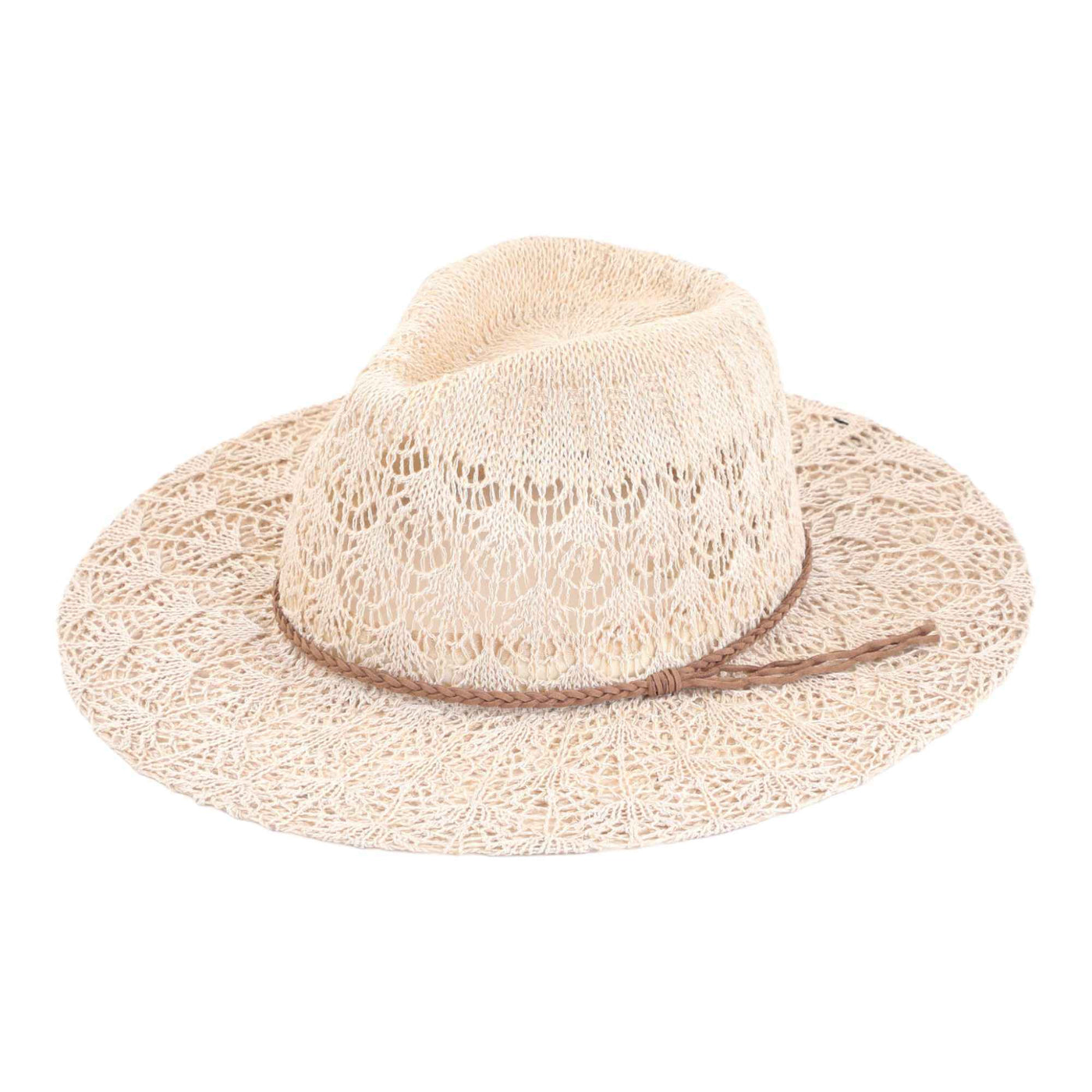 KP013 Horseshoe Lace With Braided Suede Trim Panama Hat - MiMi Wholesale