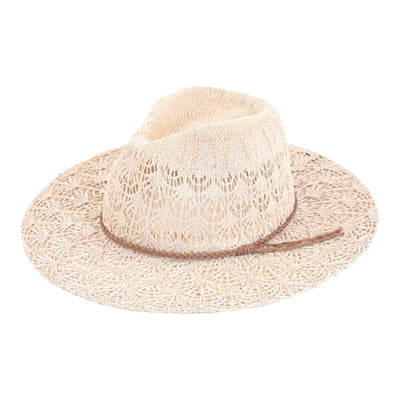 KP013 Horseshoe Lace With Braided Suede Trim Panama Hat - MiMi Wholesale