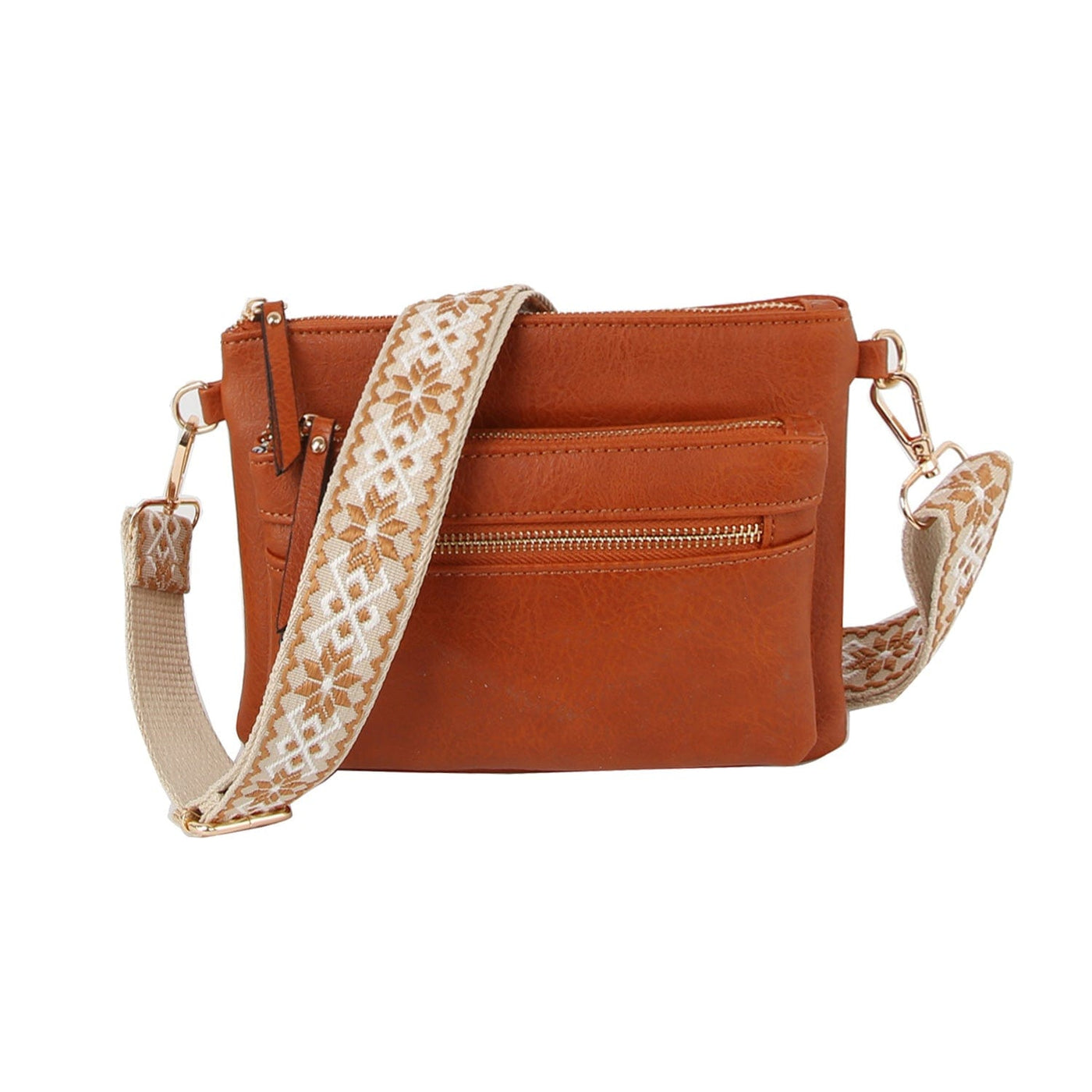 LQ342Z Multi Zip Pocket Crossbody Bag With Guitar Strap - MiMi Wholesale