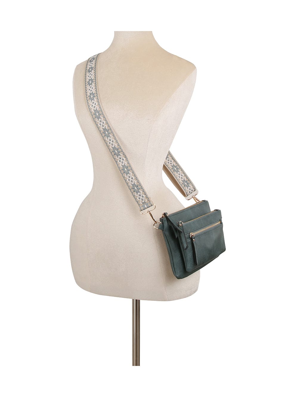 LQ342Z Multi Zip Pocket Crossbody Bag With Guitar Strap - MiMi Wholesale