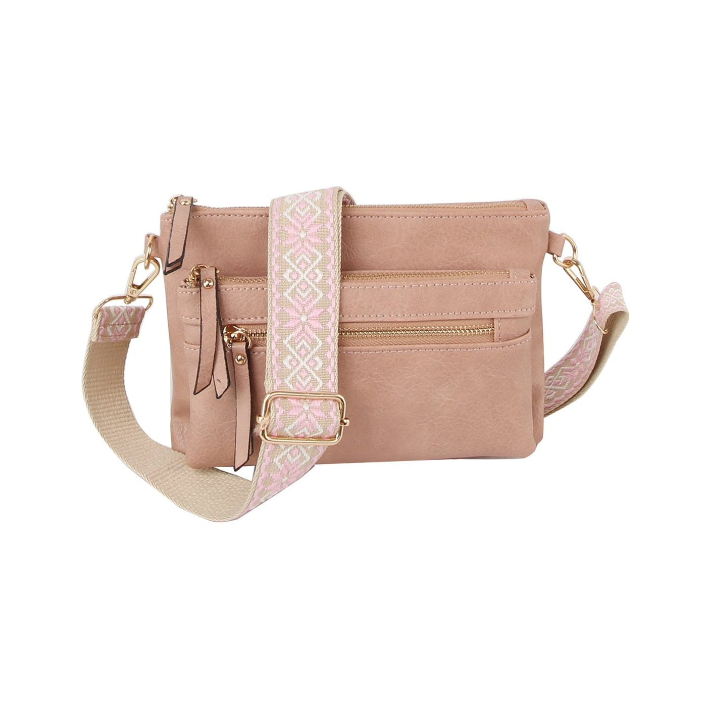 LQ342Z Multi Zip Pocket Crossbody Bag With Guitar Strap - MiMi Wholesale