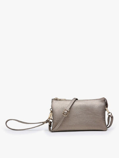 M013 Riley Plain Metalic 3 Compartment Crossbody/Wristlet - MiMi Wholesale